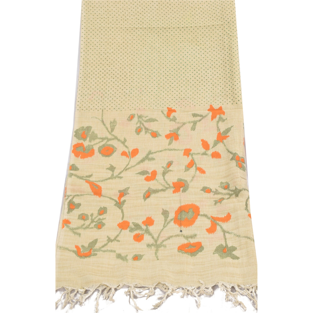 Sanskriti Vintage Ivory Dupatta Long Stole Pure Cotton Printed Premium Wrap Veil