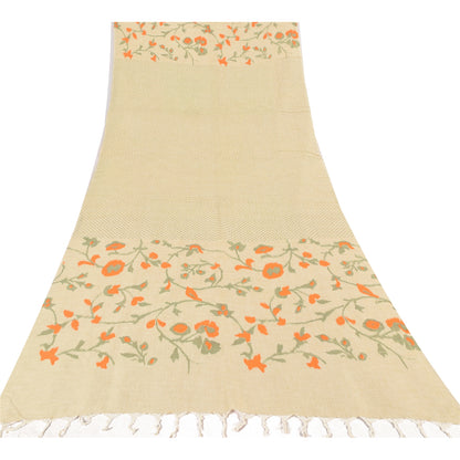 Sanskriti Vintage Ivory Dupatta Long Stole Pure Cotton Printed Premium Wrap Veil