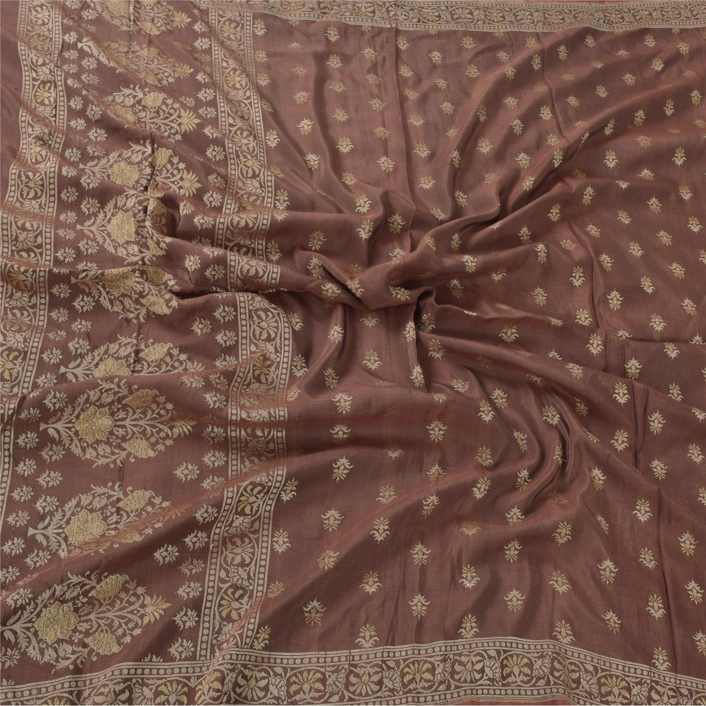 Sanskriti Vintage Long Dupatta/Stole Wedding Pure Silk Brown Woven Scarf Veil