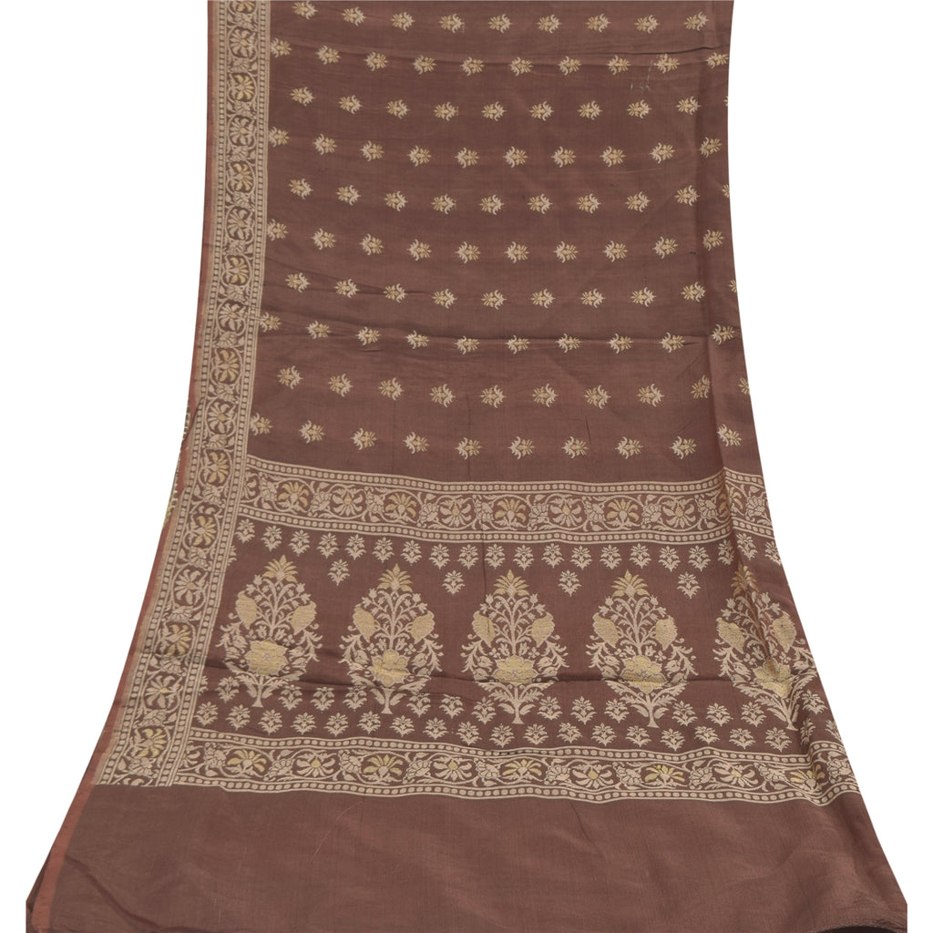 Sanskriti Vintage Long Dupatta/Stole Wedding Pure Silk Brown Woven Scarf Veil