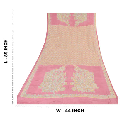 Sanskriti Vintage Long Dupatta/Stole Unique Blend Silk Pink Printed Scarf Veil