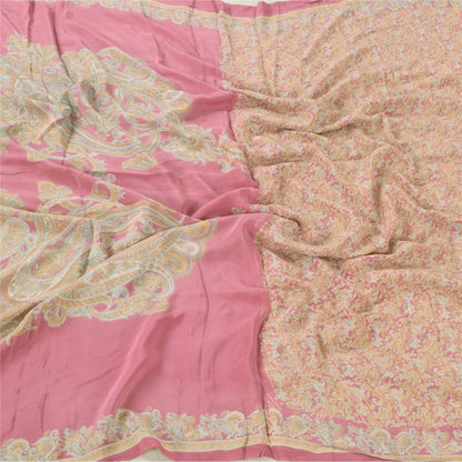 Sanskriti Vintage Long Dupatta/Stole Unique Blend Silk Pink Printed Scarf Veil