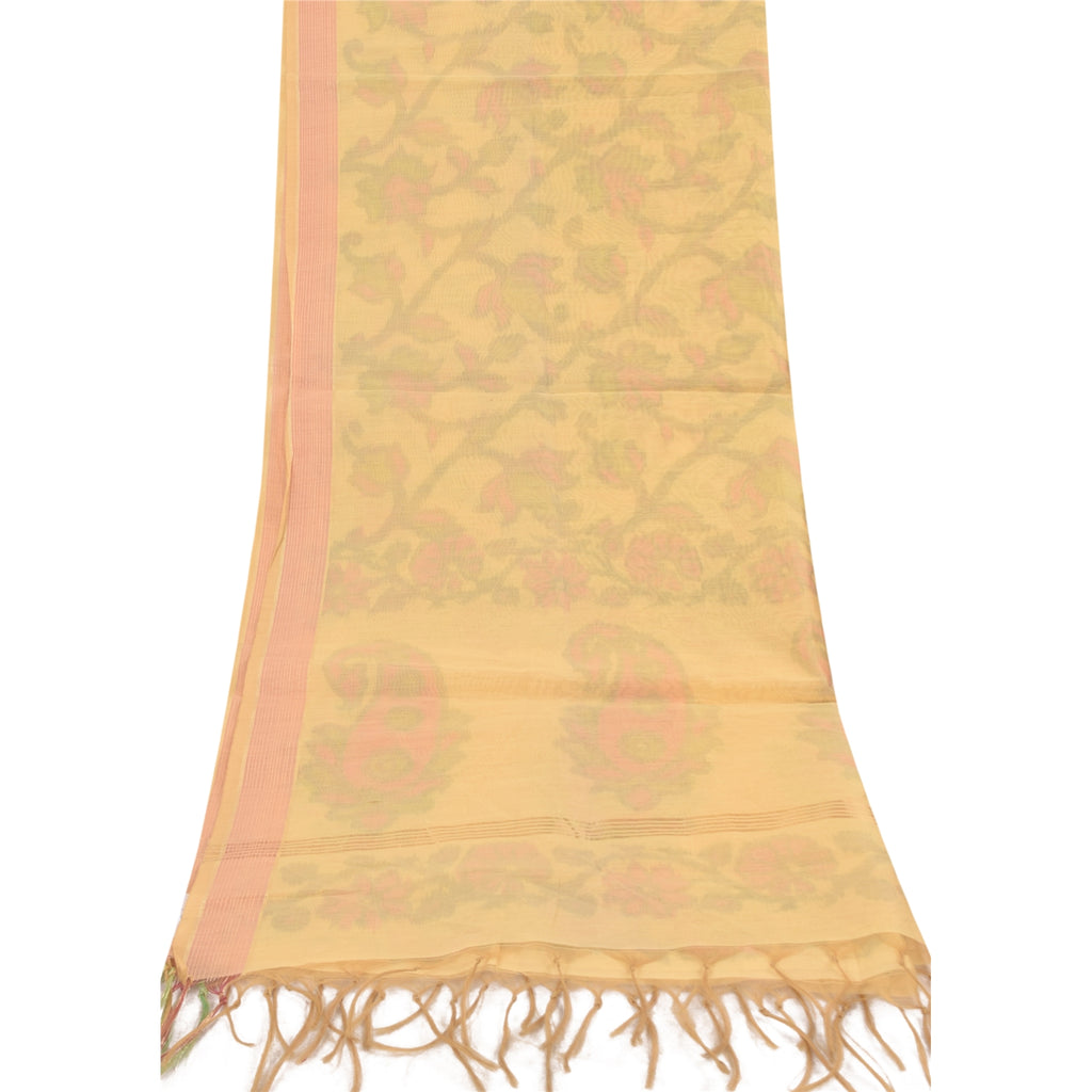 Sanskriti Vintage Long Dupatta/Stole Beige Art Silk Ikat Printed Scarf Veil H