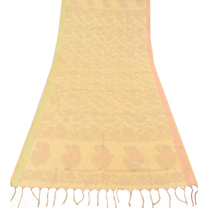 Sanskriti Vintage Long Dupatta/Stole Beige Art Silk Ikat Printed Scarf Veil H