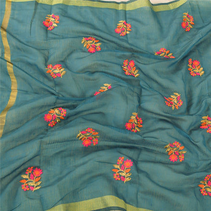 Sanskriti Vintage Long Dupatta/Stole Blue Art Silk Embroidered Scarf Veil Stole