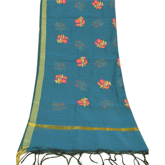 Sanskriti Vintage Long Dupatta/Stole Blue Art Silk Embroidered Scarf Veil Stole