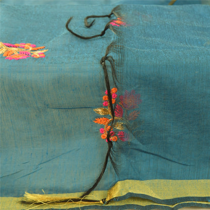 Sanskriti Vintage Long Dupatta/Stole Blue Art Silk Embroidered Scarf Veil Stole