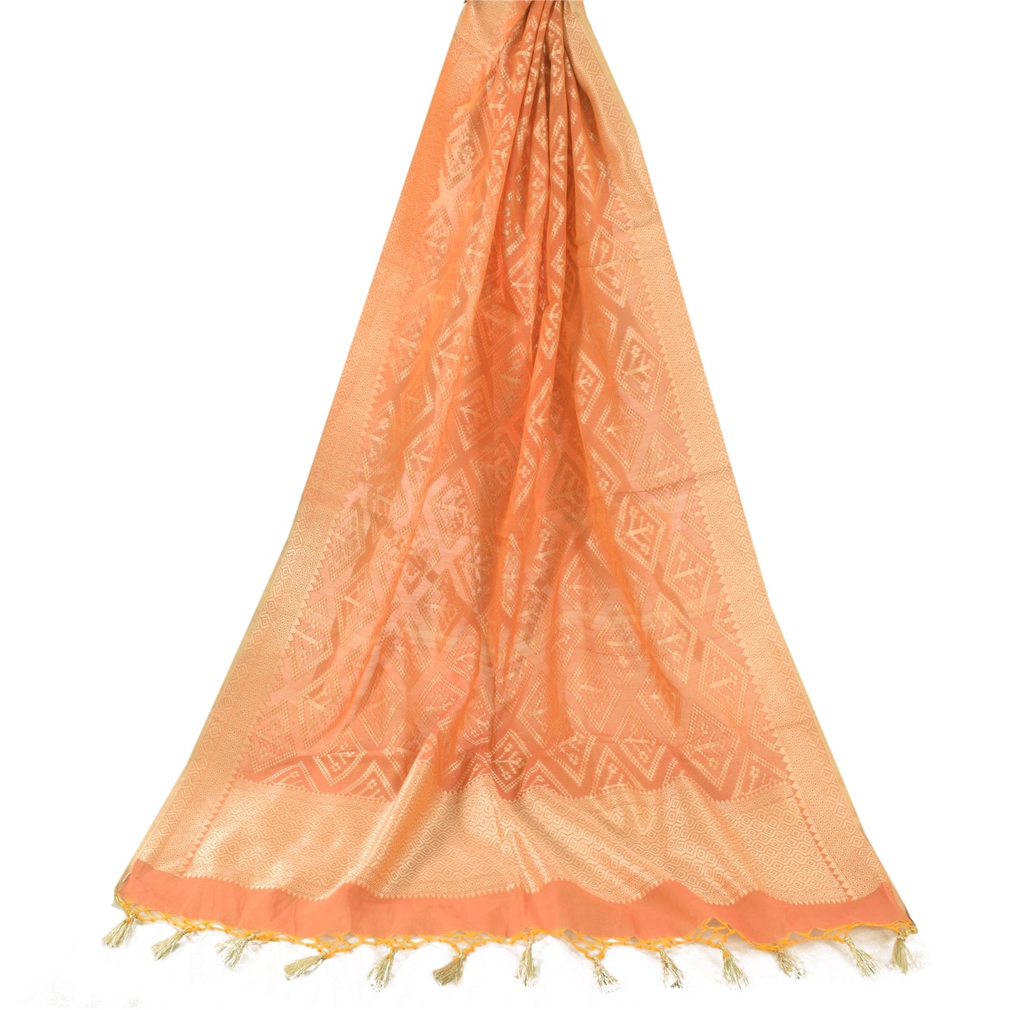 Sanskriti Vintage Long Dupatta/Stole Orange Art Silk Hand Woven Scarf Veil