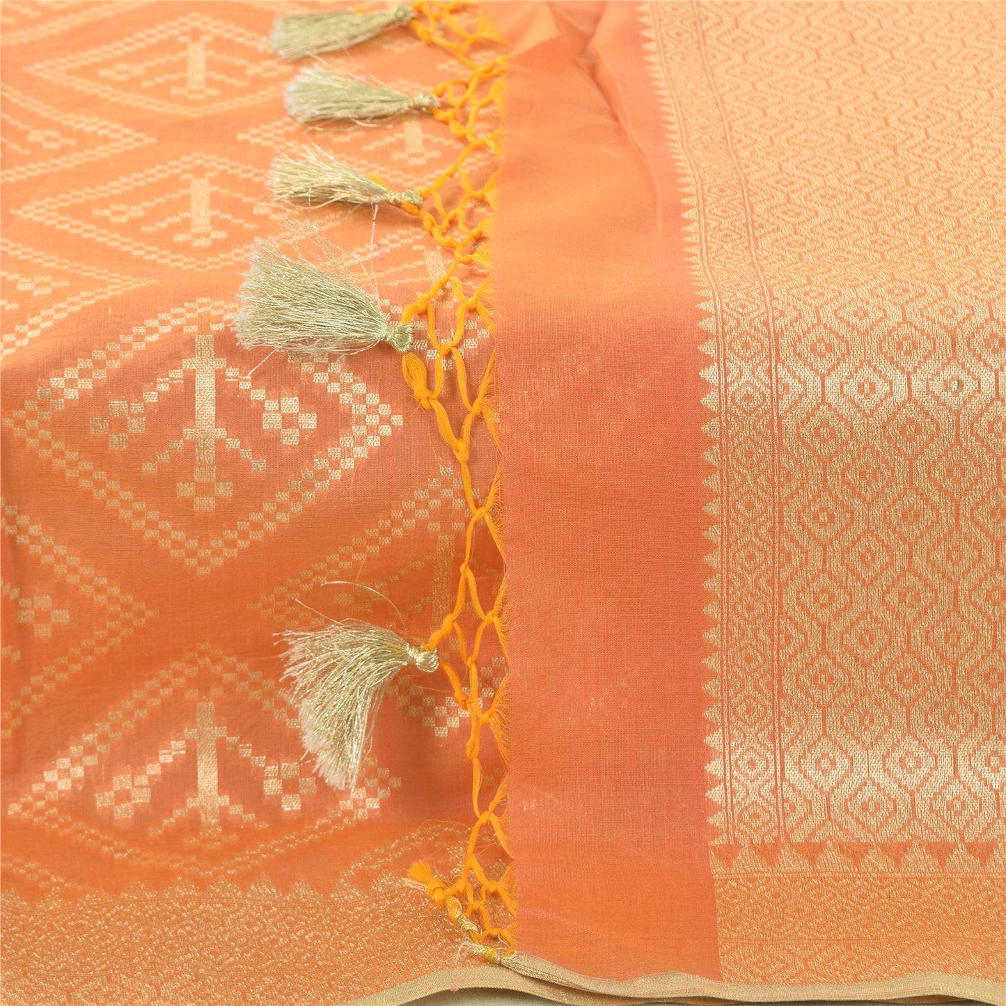 Sanskriti Vintage Long Dupatta/Stole Orange Art Silk Hand Woven Scarf Veil