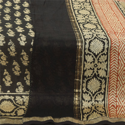 Sanskriti Vintage Long Dupatta/Stole Pure Cotton Black Hand Bloc Printed Veil