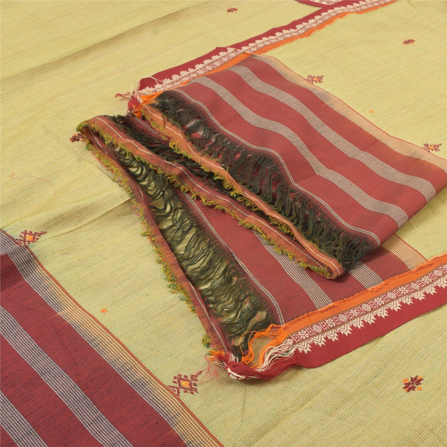 Sanskriti Vintage Long Dupatta/Stole Art Silk Yellow Hand Embroidered Woven Veil