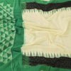 Sanskriti Vintage Long Dupatta/Stole Pure Cotton Ikat Woven Ivory/Green Veil