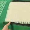 Sanskriti Vintage Long Dupatta/Stole Pure Cotton Ikat Woven Ivory/Green Veil