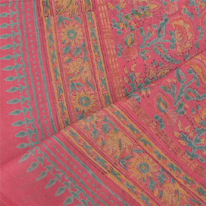 Sanskriti Vintage Long Dupatta/Stole Cotton Silk Pink/Green Hand Block Printed