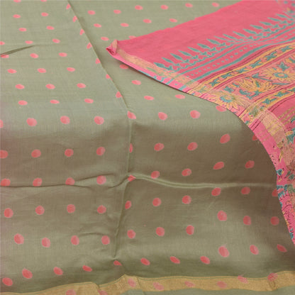 Sanskriti Vintage Long Dupatta/Stole Cotton Silk Pink/Green Hand Block Printed