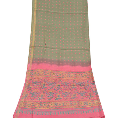 Sanskriti Vintage Long Dupatta/Stole Cotton Silk Pink/Green Hand Block Printed