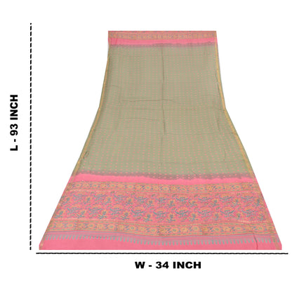 Sanskriti Vintage Long Dupatta/Stole Cotton Silk Pink/Green Hand Block Printed