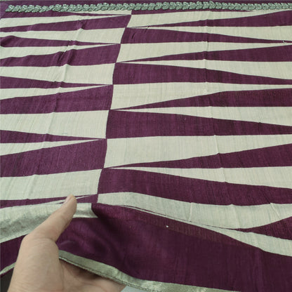 Sanskriti Vintage Long Dupatta/Stole Purple/Ivory Pure Silk Lace Printed Scarf