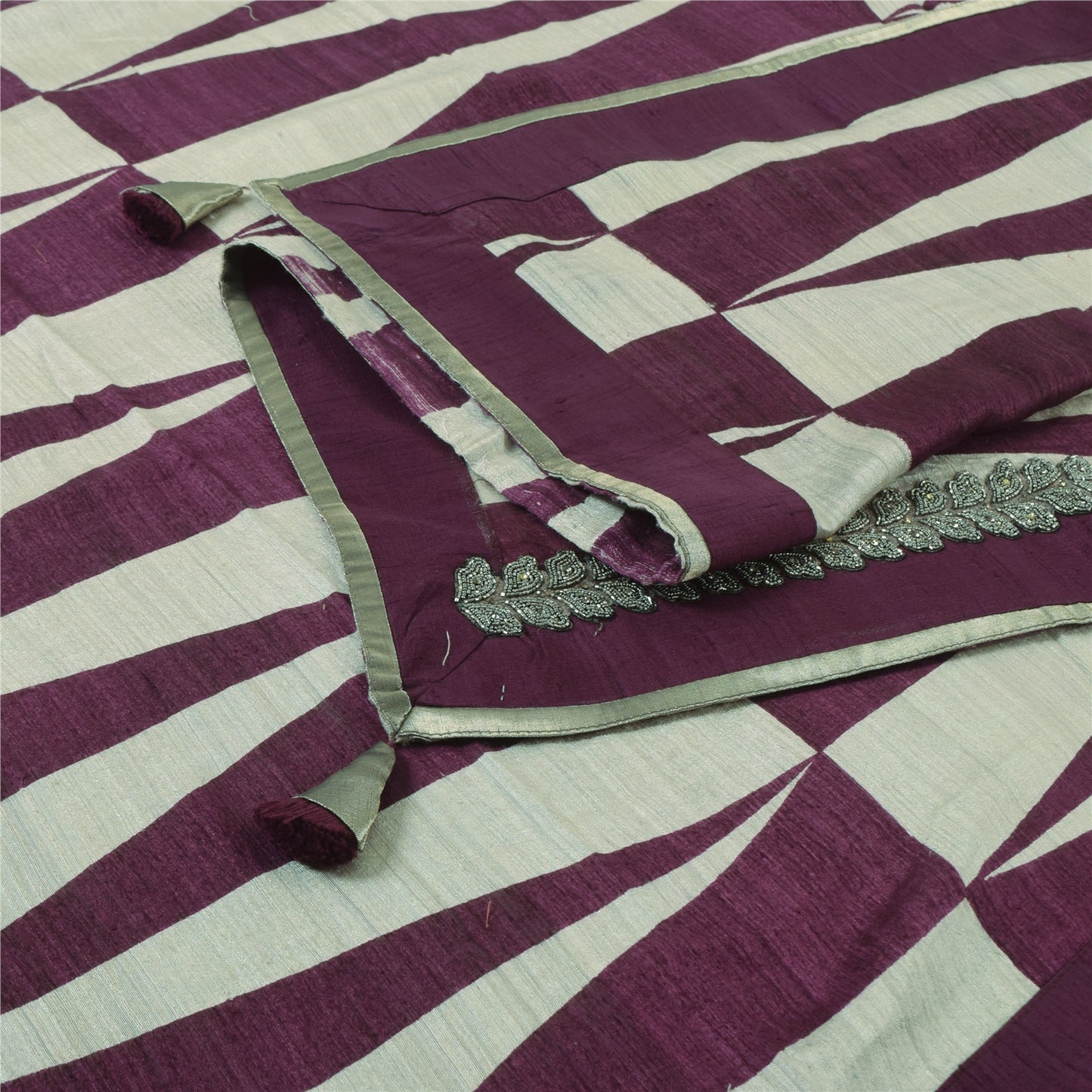 Sanskriti Vintage Long Dupatta/Stole Purple/Ivory Pure Silk Lace Printed Scarf