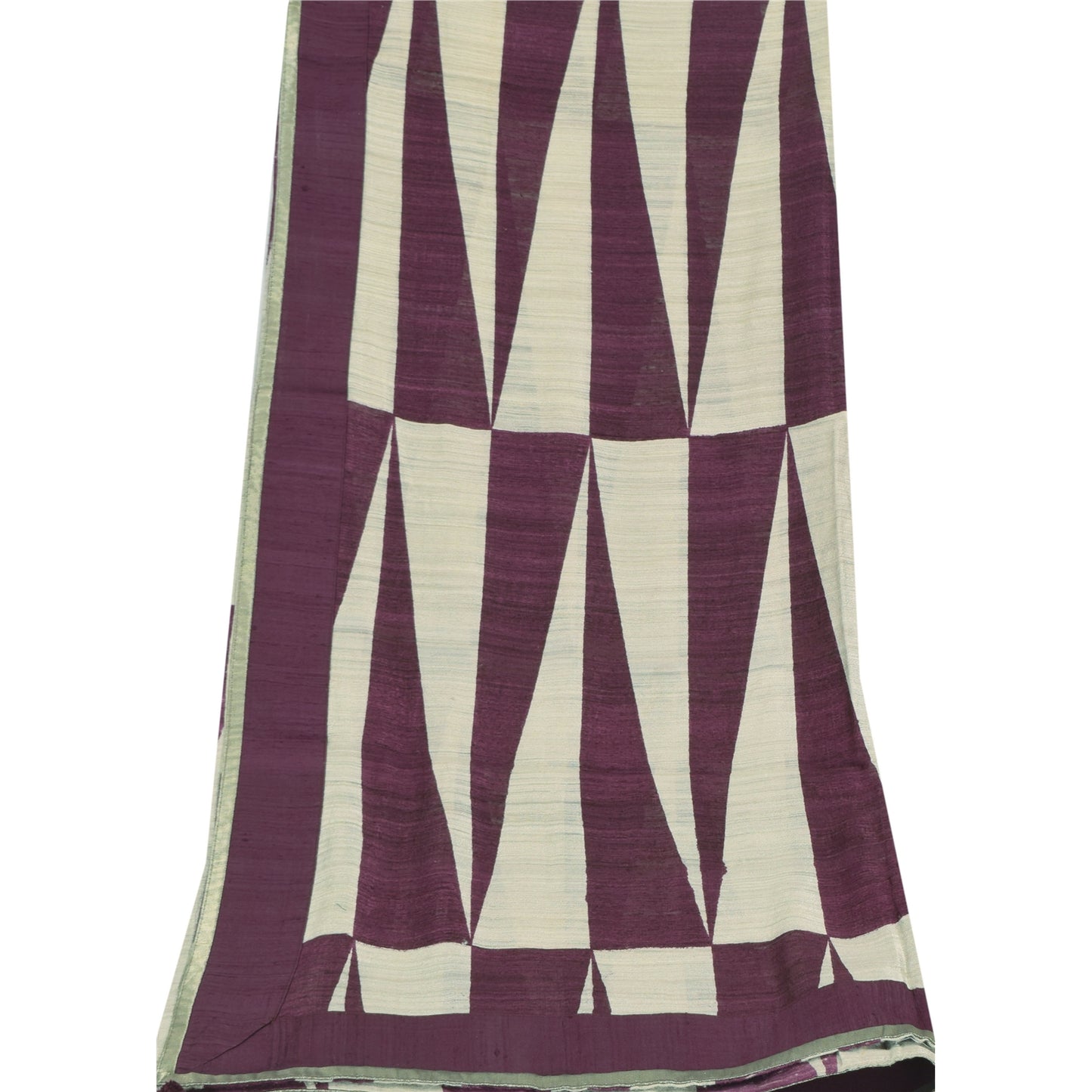 Sanskriti Vintage Long Dupatta/Stole Purple/Ivory Pure Silk Lace Printed Scarf