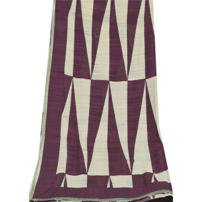 Sanskriti Vintage Long Dupatta/Stole Purple/Ivory Pure Silk Lace Printed Scarf