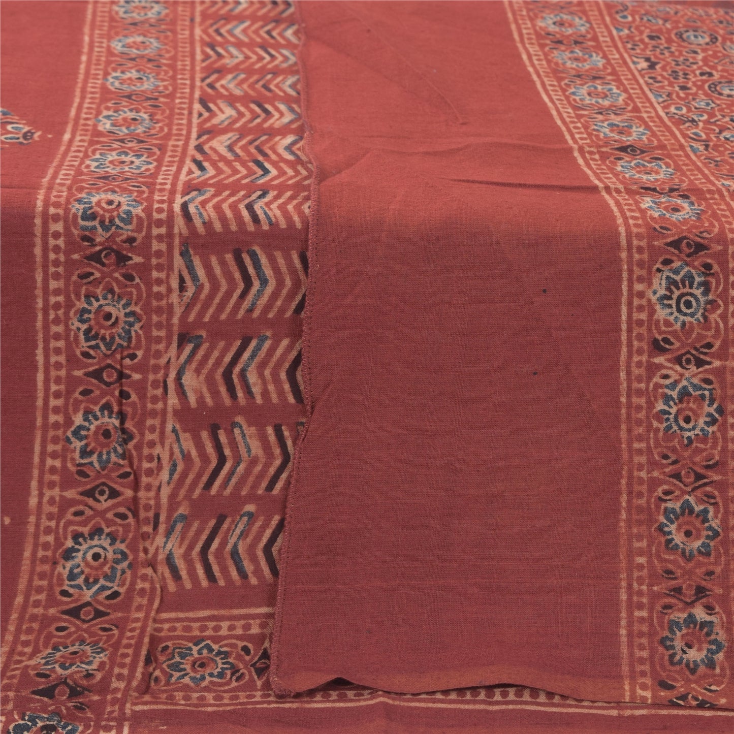 Sanskriti Vintage Long Dupatta/Stole Pure Cotton Dusty Red Hand Block Print Veil