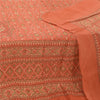 Sanskriti Vintage Long Dupatta/Stole Pure Crepe Silk Orange Printed Scarf Veil