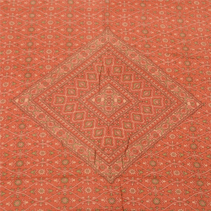 Sanskriti Vintage Long Dupatta/Stole Pure Crepe Silk Orange Printed Scarf Veil