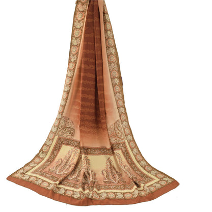 Sanskriti Vintage Long Dupatta/Stole Pure Crepe Silk Orange Printed Scarf Veil