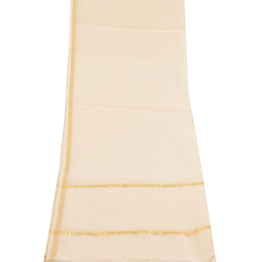 Sanskriti Vintage Ivory Dupatta Long Stole Pure Cotton Woven Premium Wrap Scarve