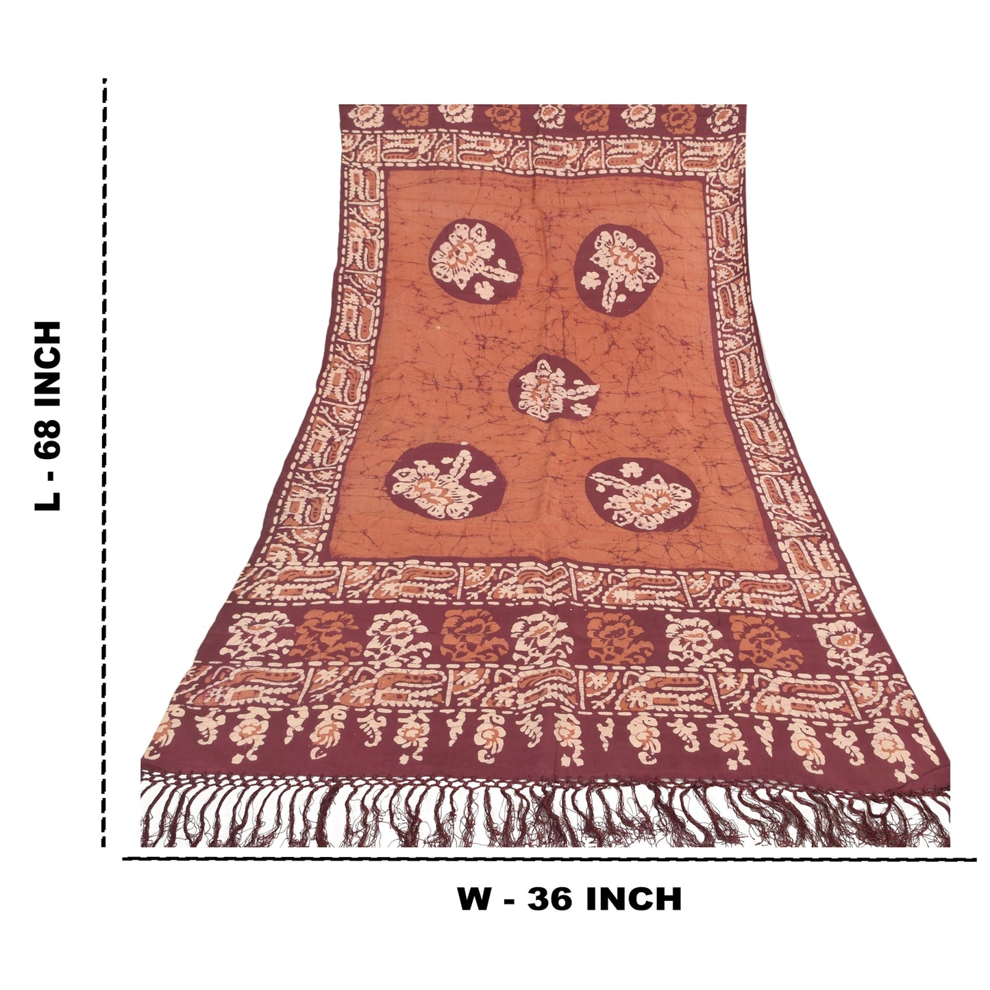 Sanskriti Vintage Brown Dupatta Long Stole Pure Silk Printed Batik Premium Veil