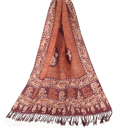 Sanskriti Vintage Brown Dupatta Long Stole Pure Silk Printed Batik Premium Veil