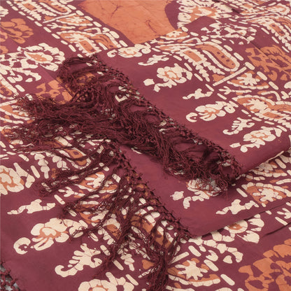 Sanskriti Vintage Brown Dupatta Long Stole Pure Silk Printed Batik Premium Veil