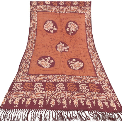 Sanskriti Vintage Brown Dupatta Long Stole Pure Silk Printed Batik Premium Veil