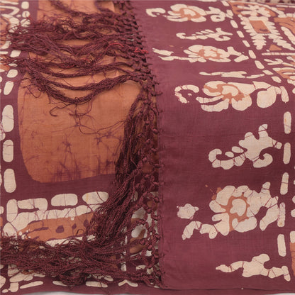 Sanskriti Vintage Brown Dupatta Long Stole Pure Silk Printed Batik Premium Veil