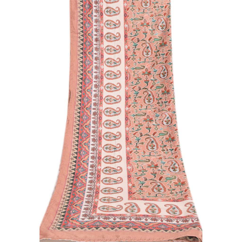 Sanskriti Vintage Long Dupatta/Stole Velvet Kani Printed Peach Scarf Wrap Veil