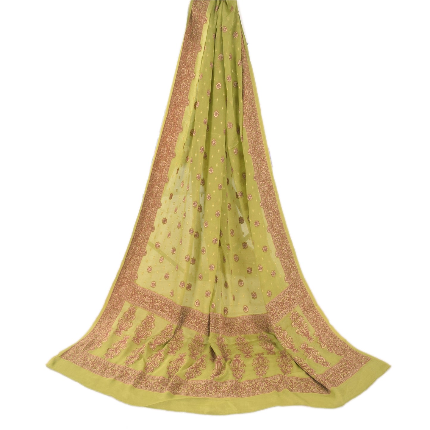 Sanskriti Vintage Long Dupatta/Stole Pure Silk Green Woven Work Scarf Veil