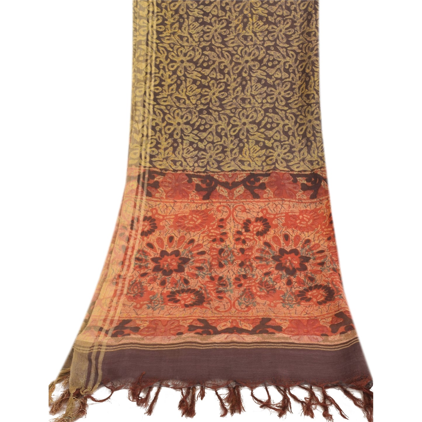 Sanskriti Vintage Brown/orange Dupatta Long Stole Art Silk Printed Premium Veil