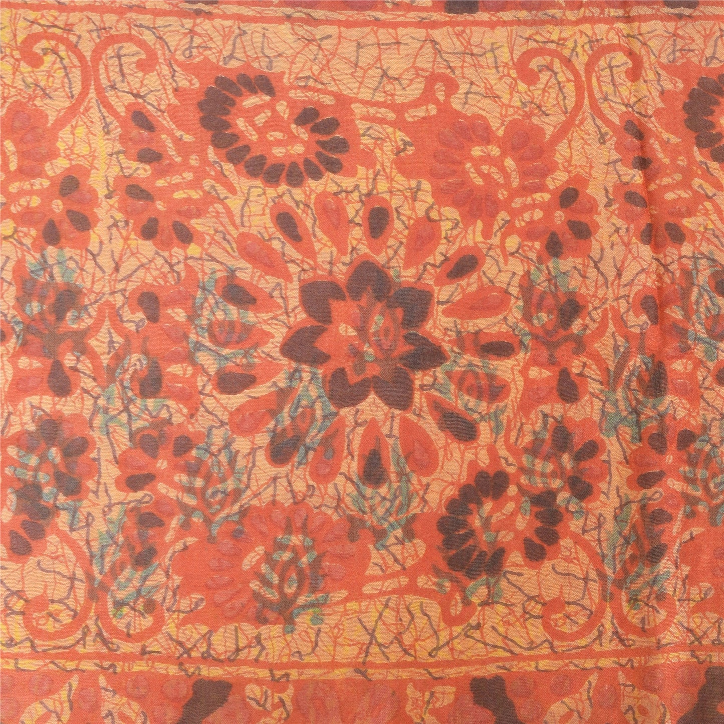 Sanskriti Vintage Brown/orange Dupatta Long Stole Art Silk Printed Premium Veil