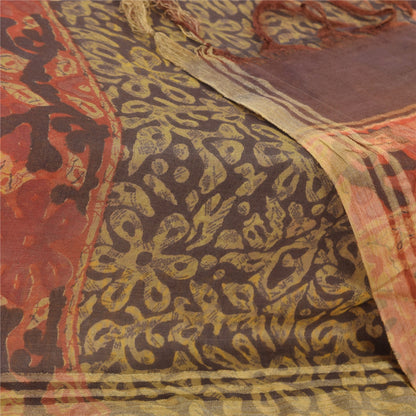 Sanskriti Vintage Brown/orange Dupatta Long Stole Art Silk Printed Premium Veil