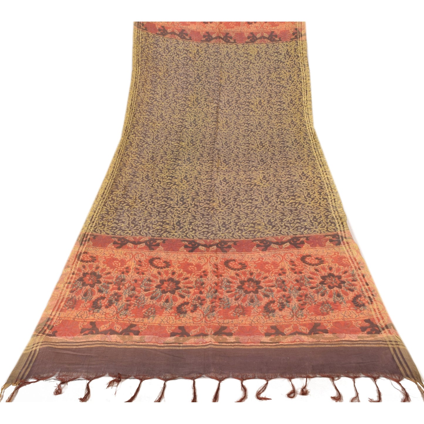 Sanskriti Vintage Brown/orange Dupatta Long Stole Art Silk Printed Premium Veil