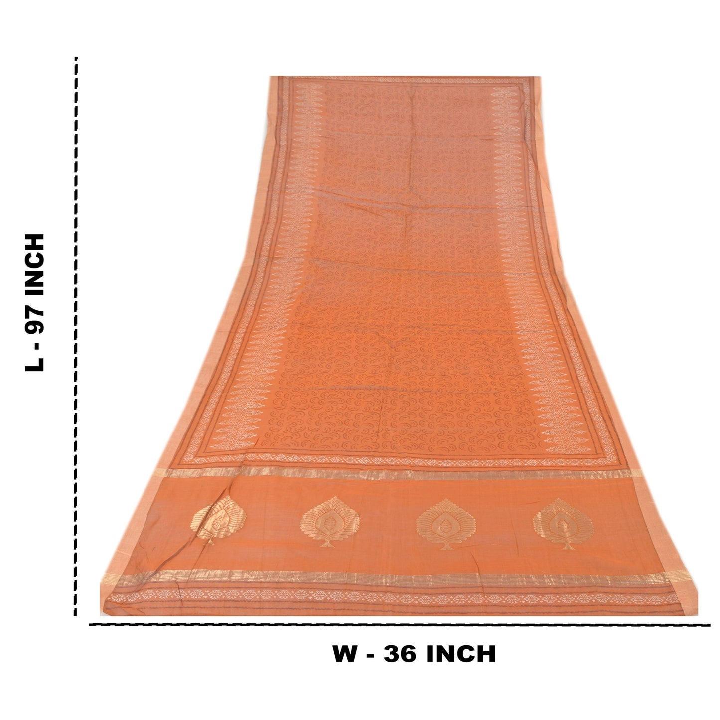 Sanskriti Vintage Orange Dupatta Long Stole Pure Silk Printed Woven Wrap Scarves