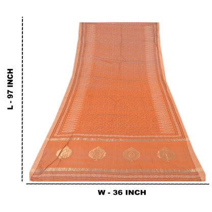 Sanskriti Vintage Orange Dupatta Long Stole Pure Silk Printed Woven Wrap Scarves