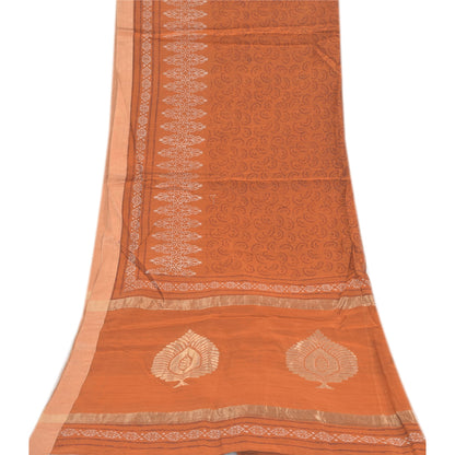 Sanskriti Vintage Orange Dupatta Long Stole Pure Silk Printed Woven Wrap Scarves