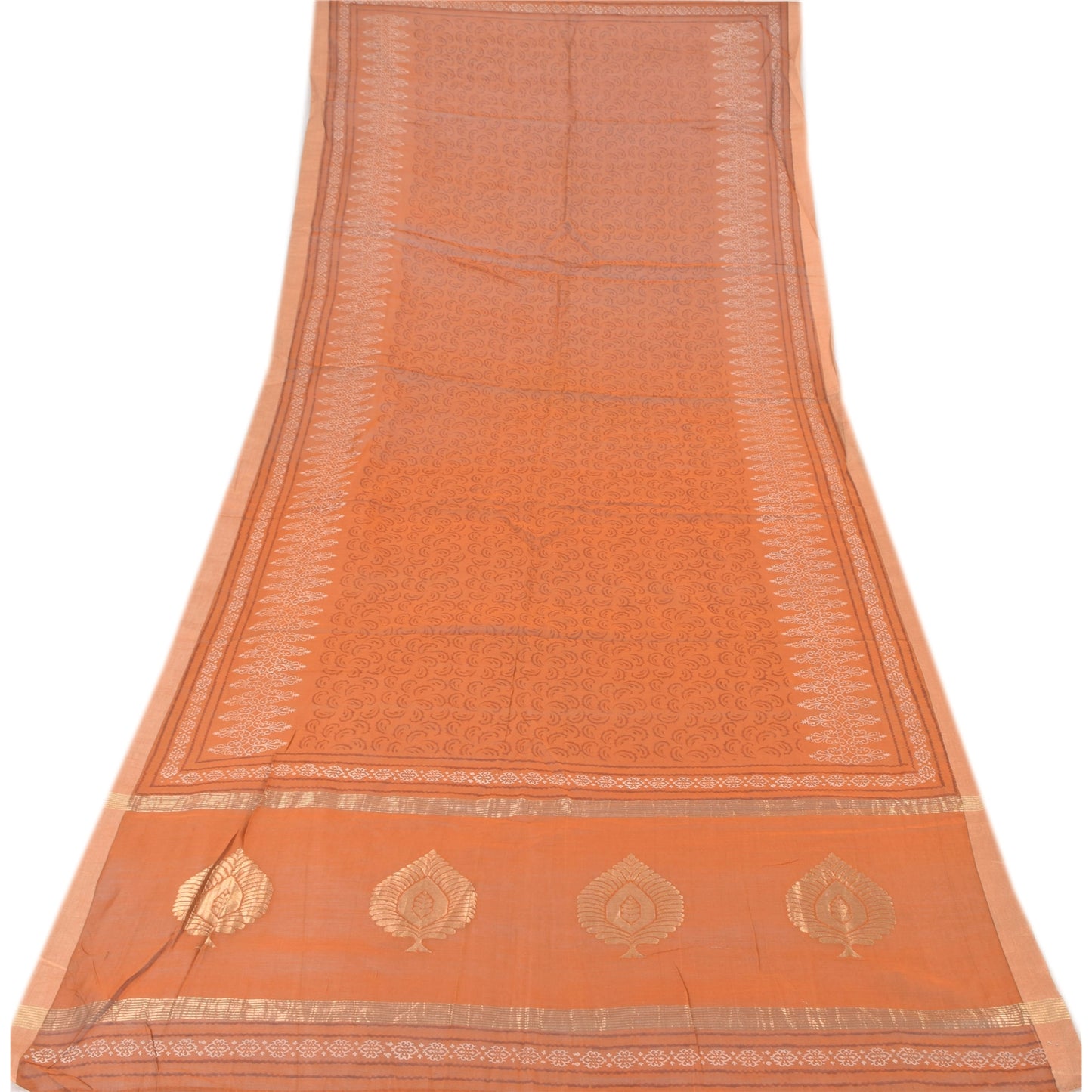 Sanskriti Vintage Orange Dupatta Long Stole Pure Silk Printed Woven Wrap Scarves