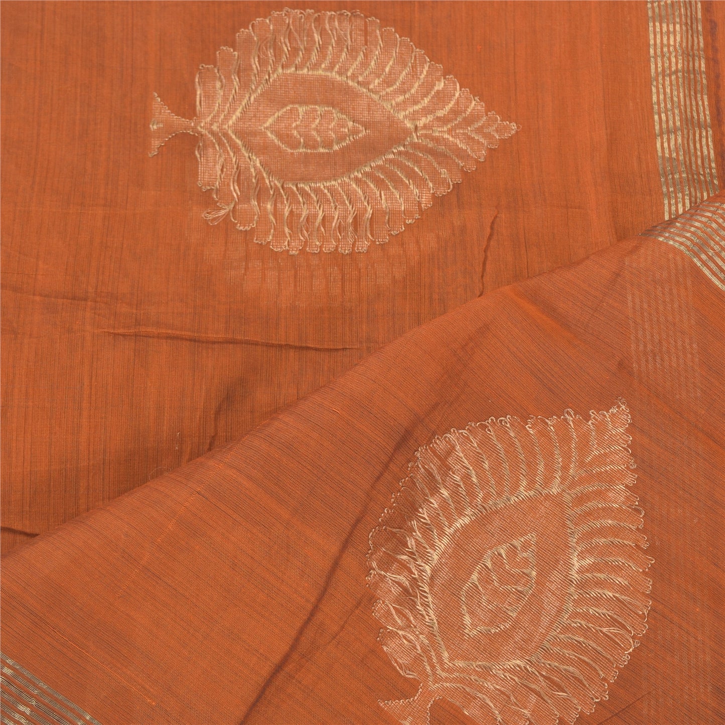 Sanskriti Vintage Orange Dupatta Long Stole Pure Silk Printed Woven Wrap Scarves