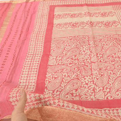 Sanskriti Vintage Pink Dupatta Long Stole Art Silk Printed Premium Wrap Scarves