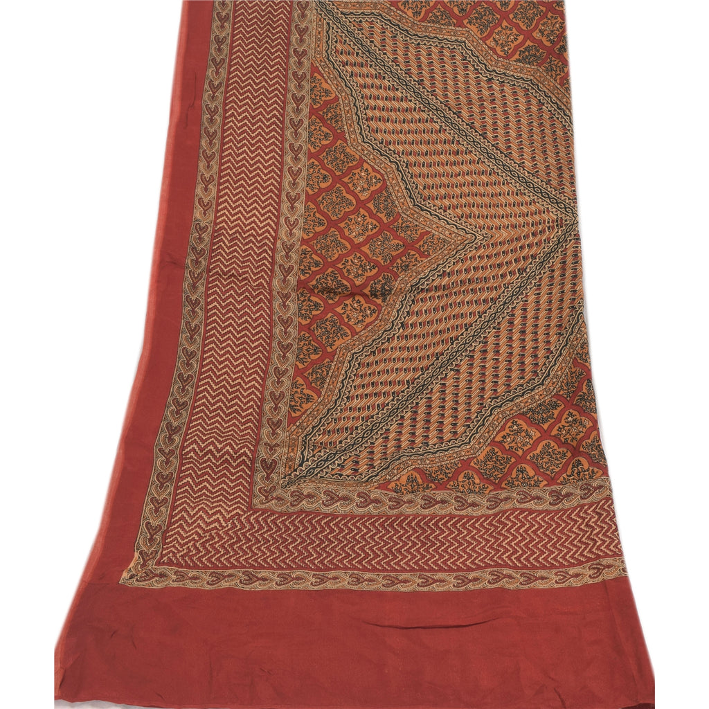 Sanskriti Vintage Dark Red Dupatta Long Stole Pure Silk Printed Premium Scarves