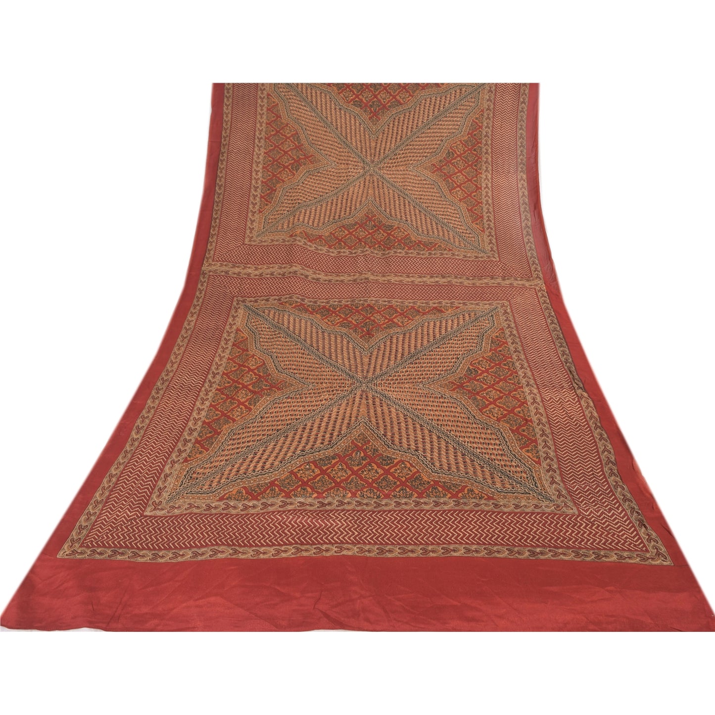 Sanskriti Vintage Dark Red Dupatta Long Stole Pure Silk Printed Premium Scarves