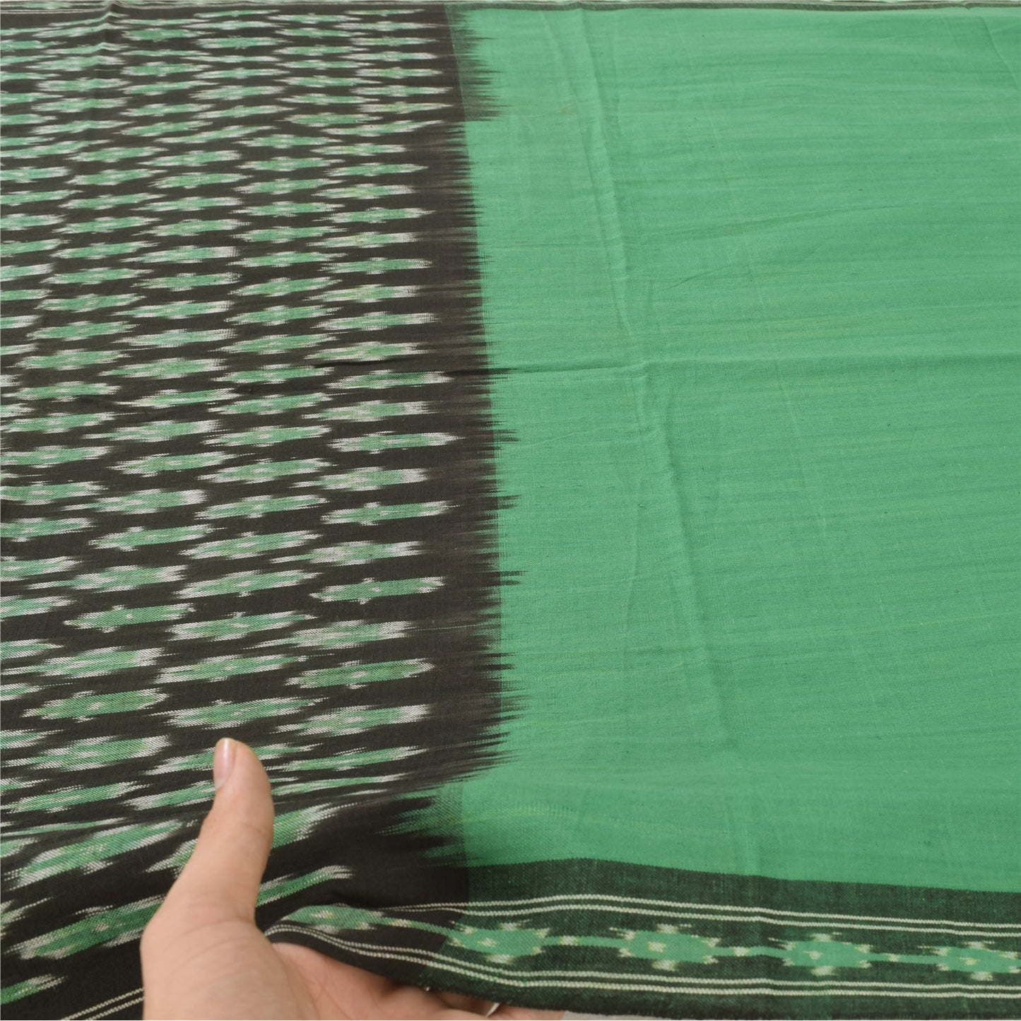 Sanskriti Vintage Black/Green Dupatta Long Stole Pure Cotton Woven Premium Veil